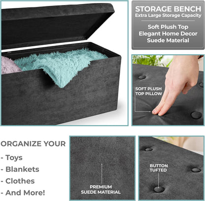 Sorbus Storage Ottoman Bench - Collapsible/Folding Bench Chest with Cover - Perfect Toy and Shoe Chest, Hope Chest, Pouffe Ottoman, Seat, Foot Rest, - Contemporary Faux Suede (Large-Bench, Teal)