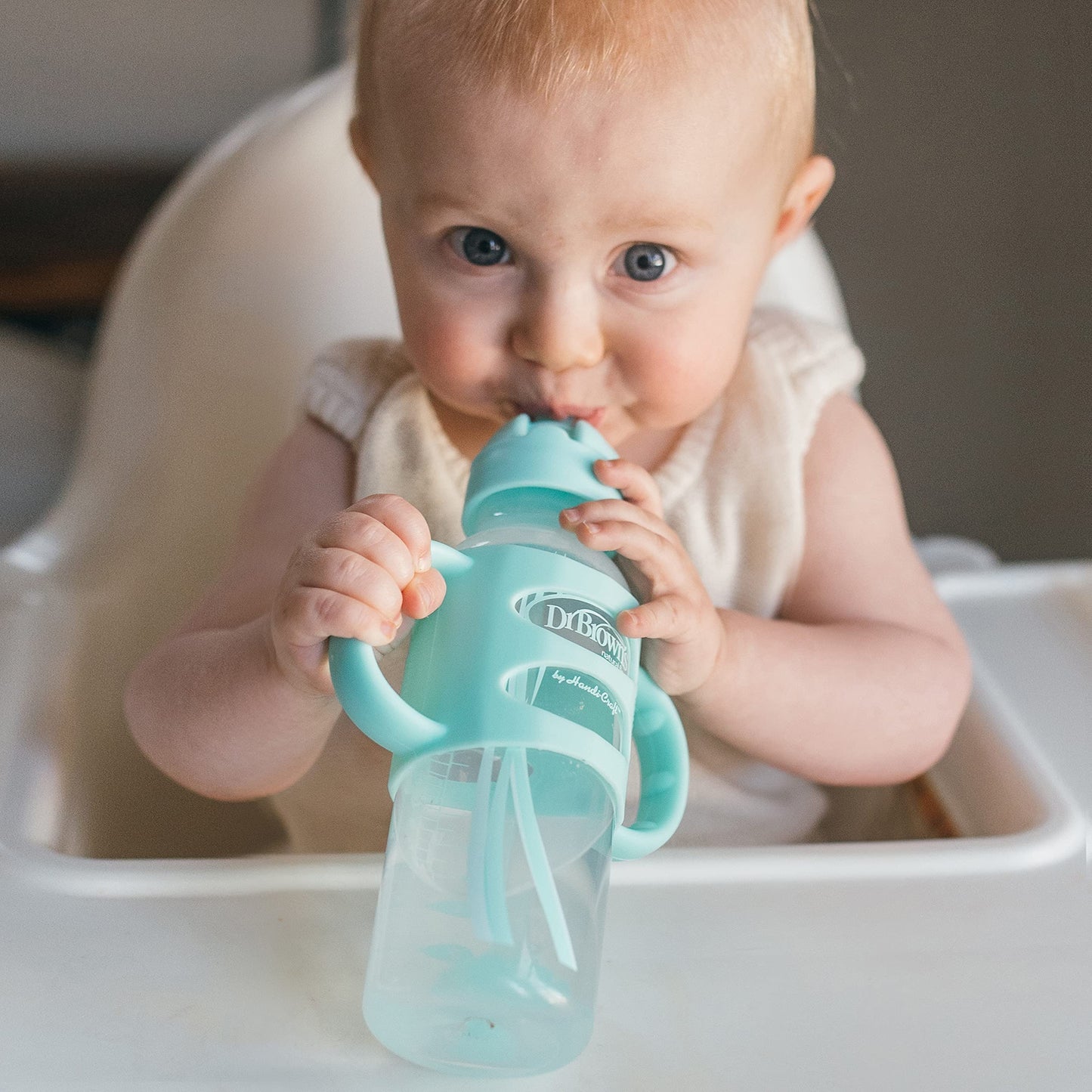 Dr. Brown’s® Milestones™ Narrow Sippy Straw Bottle with 100% Silicone Handles, 8oz/250mL, Gray & Blue, 2 Pack, 6m+