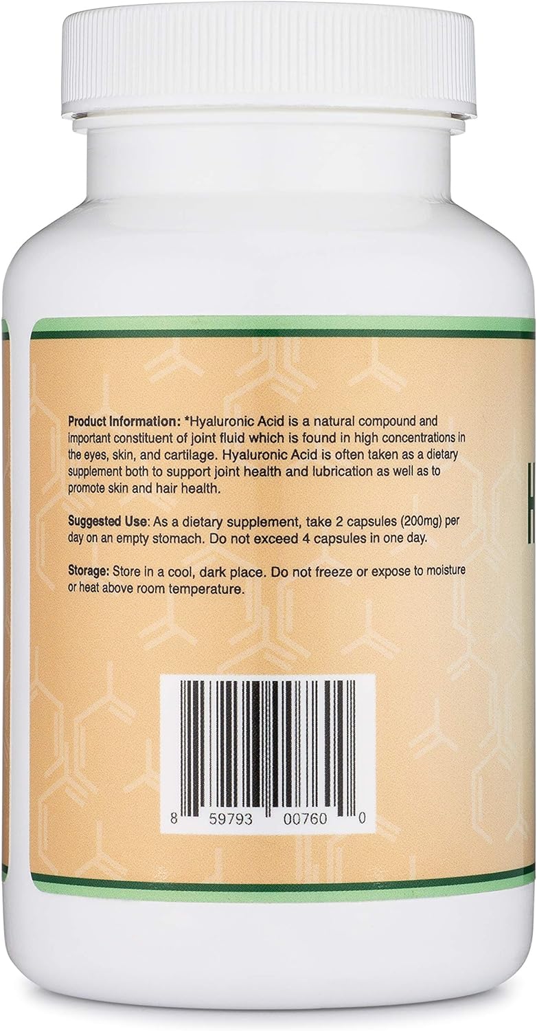 Hyaluronic Acid Supplement -180 Capsules (Enhances Effects of Hyaluronic Acid Serum for Face) 200mg Per Serving for Skin and Face Aging Support by Double Wood Supplements (Acido Hialuronico)