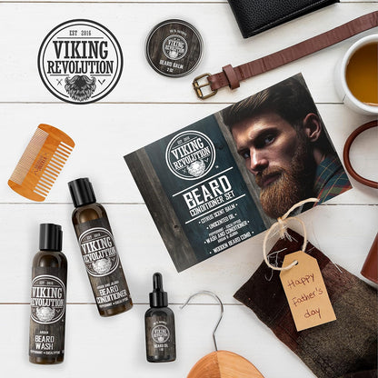 Viking Revolution Beard Grooming Kit for Men- Ultimate Beard Kit Includes 100% Boar Beard Brush, Beard Comb, Citrus Beard Balm, Unscented Beard Oil, Beard & Mustache Scissors