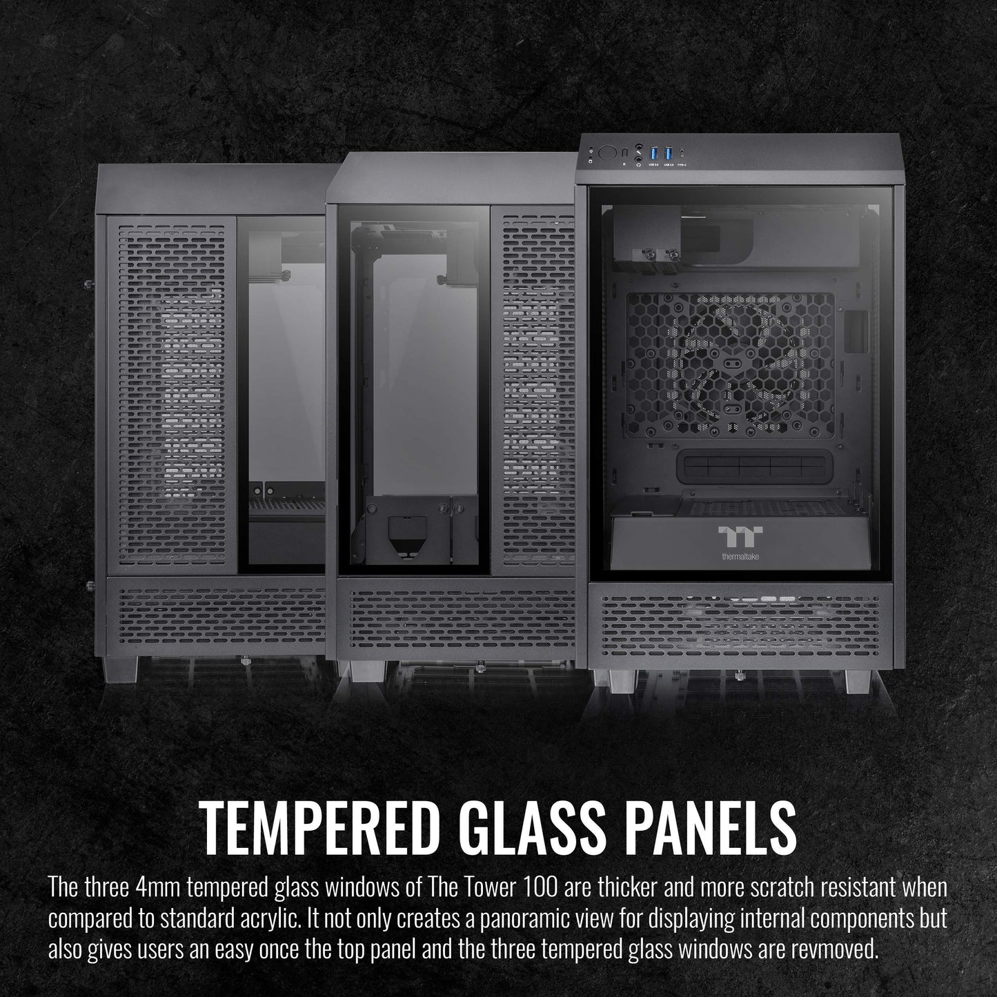 Thermaltake Tower 100 Black Edition Tempered Glass Type-C (Usb 3.1 Gen 2) Mini Tower Computer Chassis Supports Mini-Itx Ca-1R3-00S1Wn-00