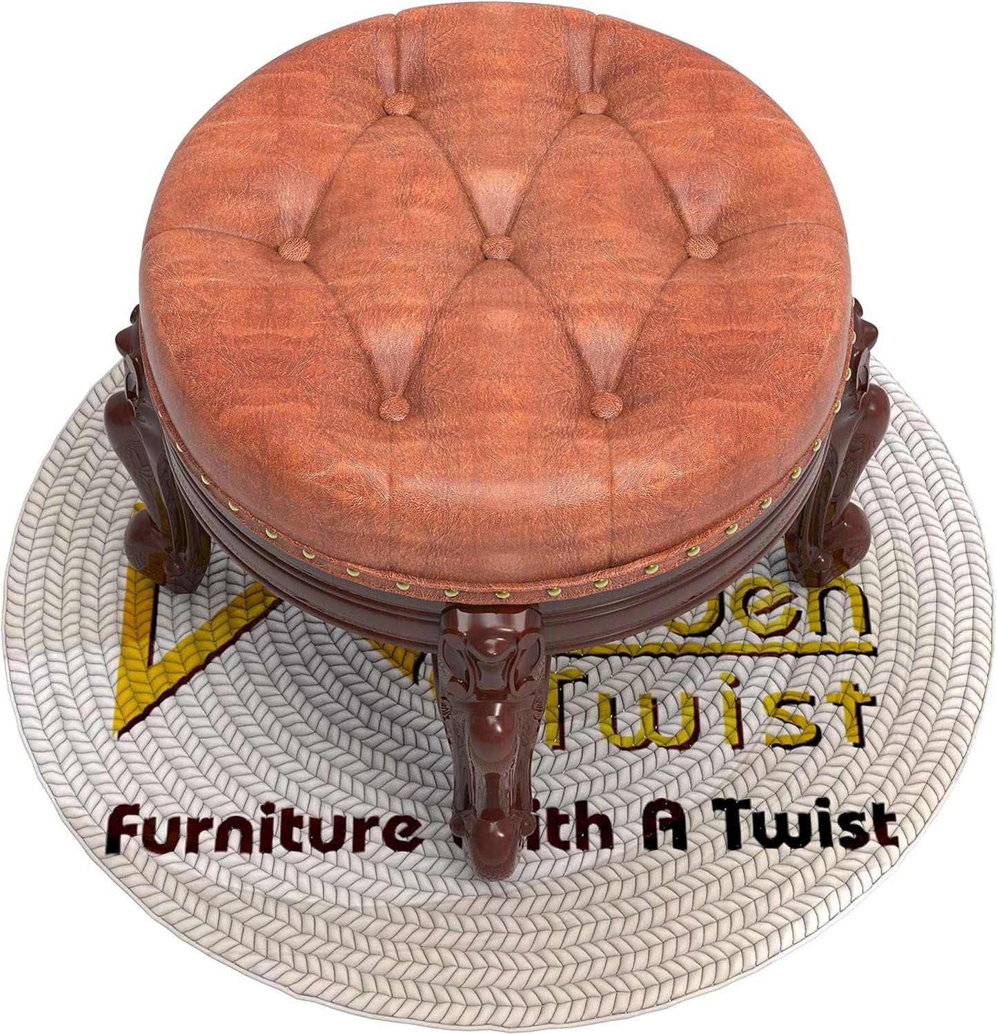 Wooden Twist Foot Stool Round Ottoman Mid Century Foot Rest Cushion for Living Room