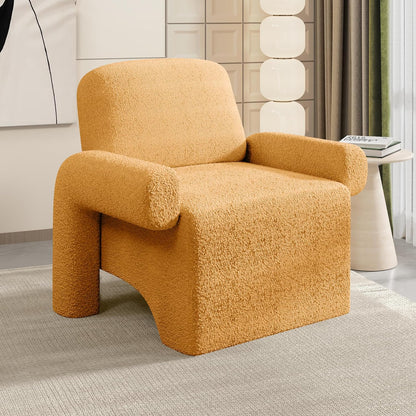 Dewhut Modern Sherpa Accent Chair, Fuzzy Upholstered Single Sofa with Round Armrest, Cozy Teddy Reading Side Chair for Living Room, Bedrooms, Corner (Cream White)