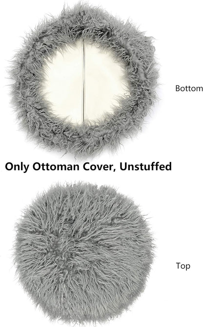 Comfortland Faux Fur Ottoman Stool (Empty & New), Fuzzy Pouf Cover, Fluffy Poof Ottomans, Furry Unstuffed Foot Rest with Storage for Living Room, Bedroom, or Gifts White