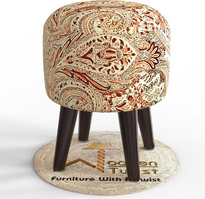 Wooden Twist Puffy Ottoman Stool for Living Room (Beige)