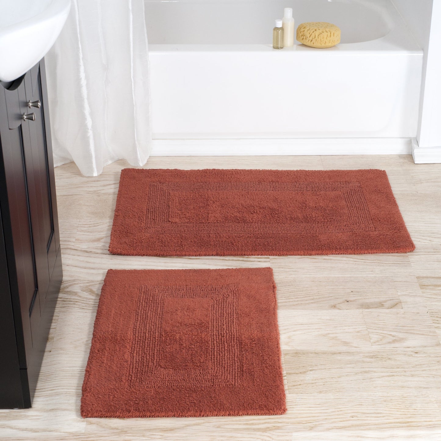 Cotton Bath Mat Set- 2 Piece 100 Percent Cotton Mats- Reversible, Soft, Absorbent and Machine Washable Bathroom Rugs By Lavish Home (White)