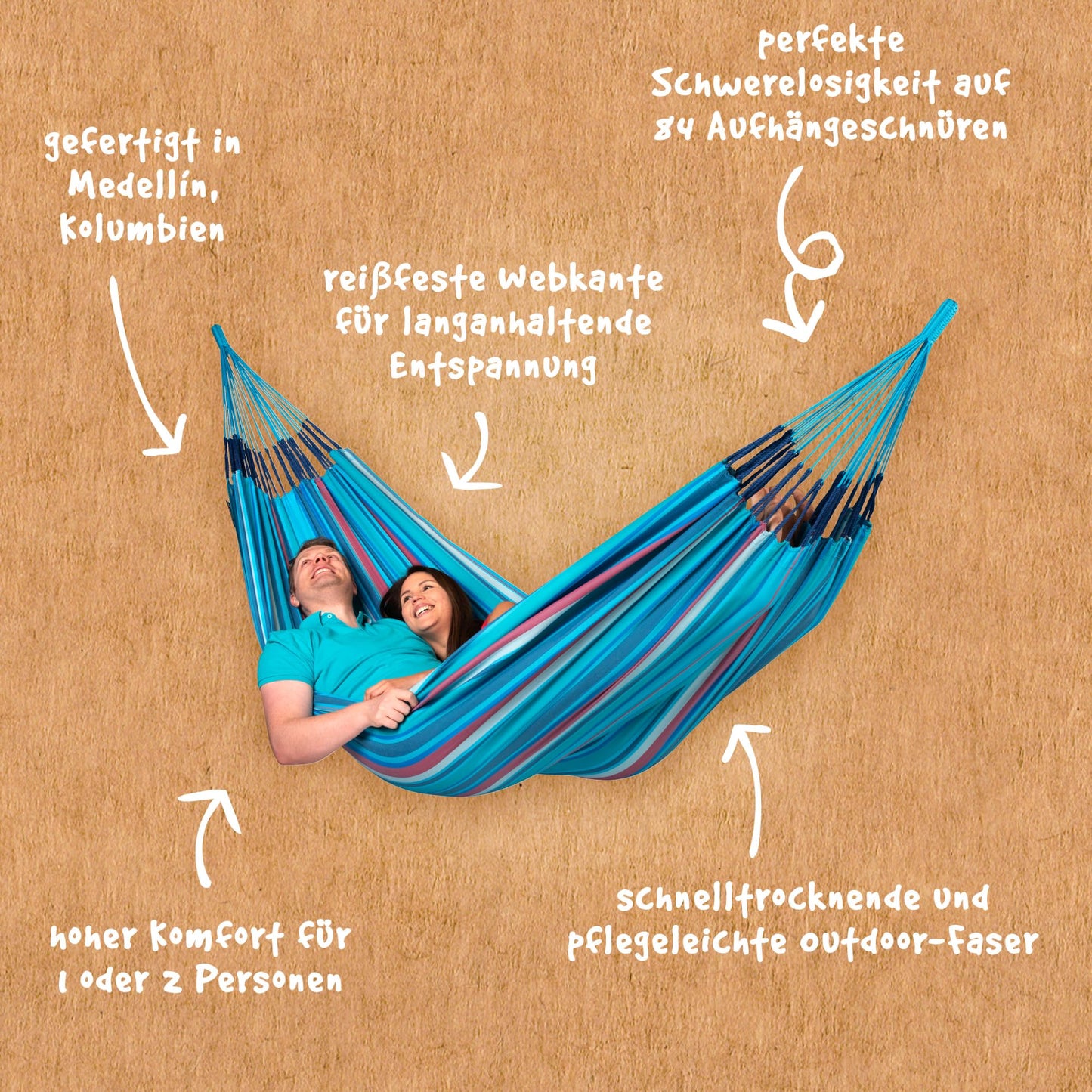 LA SIESTA Brisa classic swing hammock, double (160 cm width), hanging bed suitable for outdoor