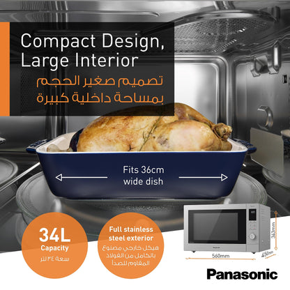 Panasonic 34L Convection Microwave Oven, Nn-Cd87, Silver, With Healthy Air Fryer Menus