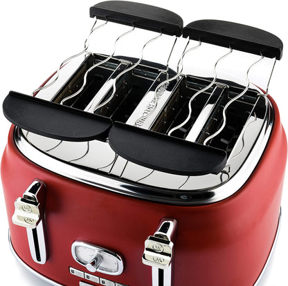 Westinghouse Retro 4-Slice Toaster - Six Adjustable Browning Levels - with Self Centering Function & Crumb Tray - Including Warm Rack for Bread, Bagels, Sandwiches, & Croissants - Red