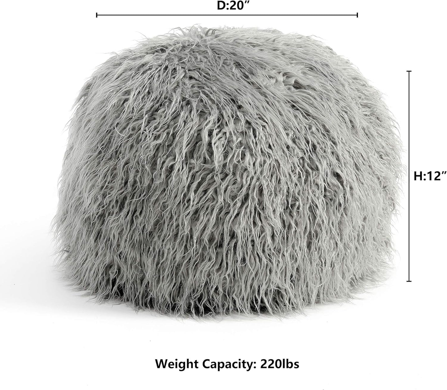 Comfortland Faux Fur Ottoman Stool (Empty & New), Fuzzy Pouf Cover, Fluffy Poof Ottomans, Furry Unstuffed Foot Rest with Storage for Living Room, Bedroom, or Gifts White