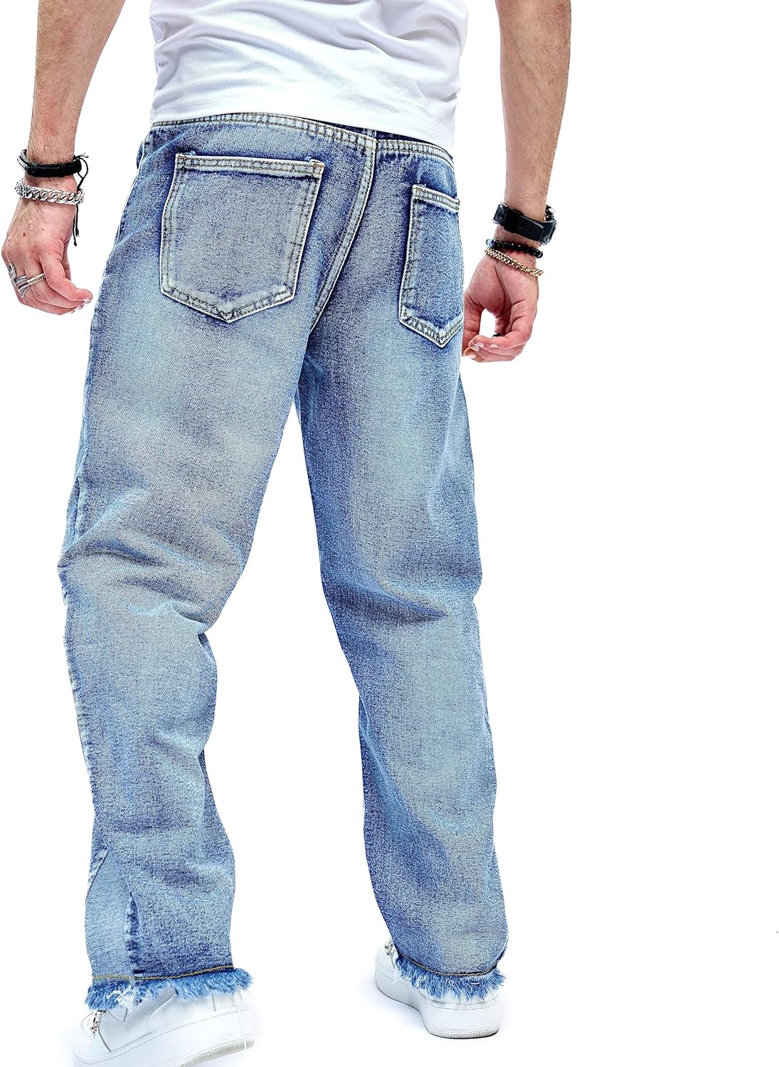 WEIBUMAOYI Men's Loose Fit Pants Relaxed-Fit Men Jeans Washed Oversize Straight Leg Carpenter Jean