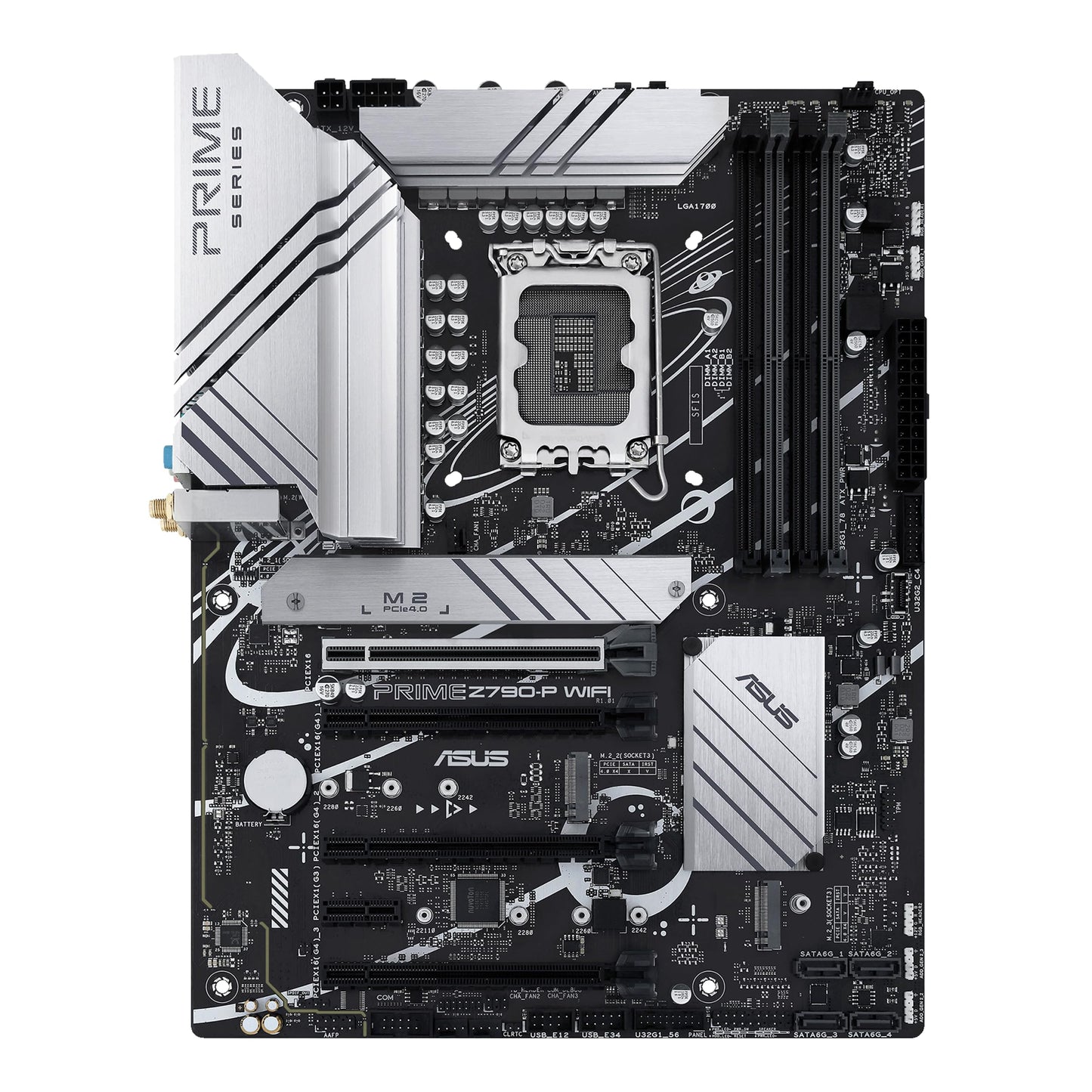 ASUS Prime Z790-P D4, an Intel Z790 LGA 1700 ATX Motherboard with PCIe 5.0, Three M.2 Slots, 14+1 DrMOS, DDR4, Realtek 2.5 Gb LAN, HDMI, DP, USB 3.2 Gen 2x2 Type-C, Front USB 3.2 Gen 2 Type-C