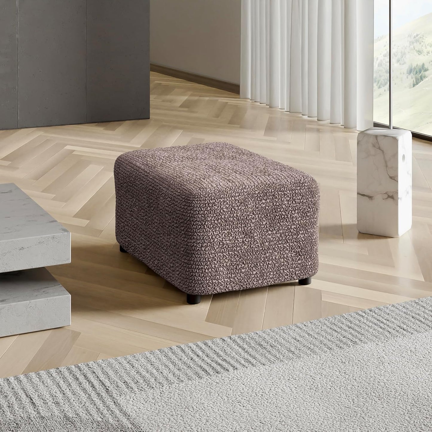 PAULATO BY GA.I.CO. Ottoman Cover Stool Cover Pouf Slipcover - Soft Polyester Fabric Slipcover - 1-piece Form Fit Stretch Furniture Protector - Microfibra Collection - Cappuccino (Ottoman)