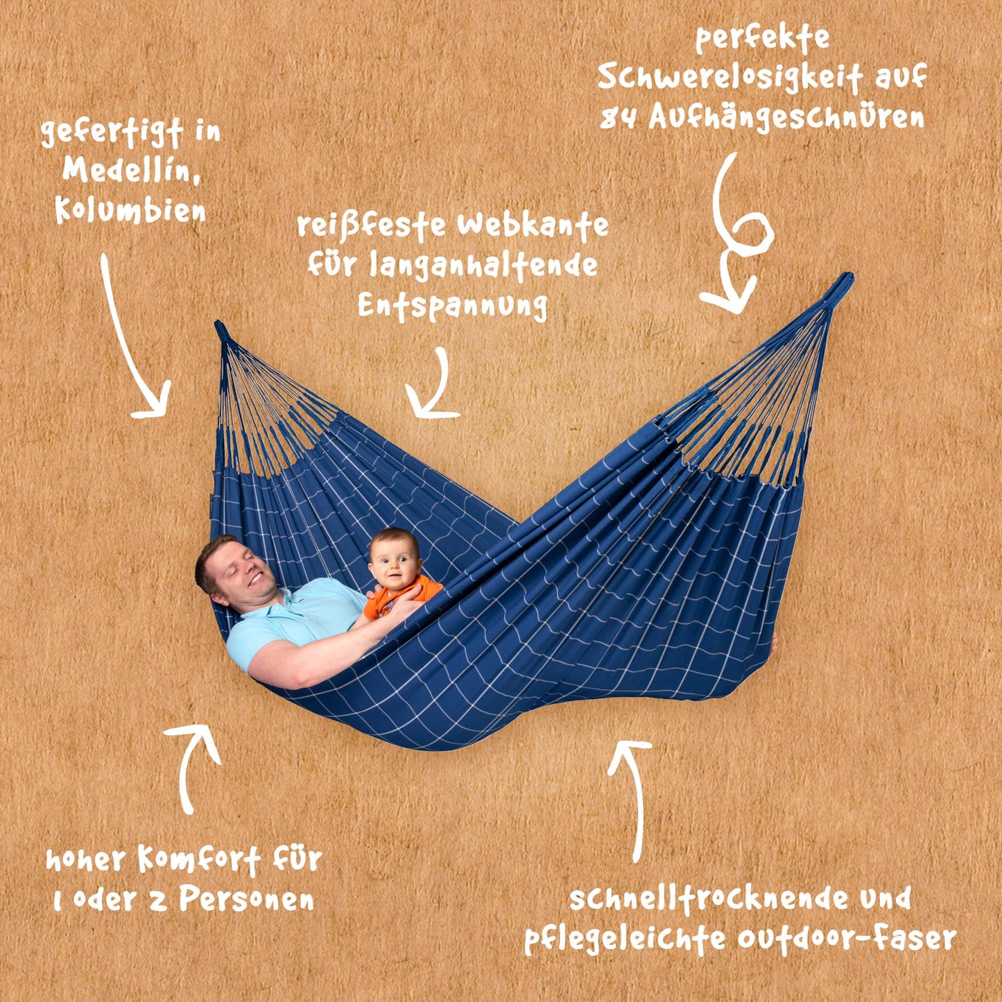 LA SIESTA Brisa classic swing hammock, double (160 cm width), hanging bed suitable for outdoor