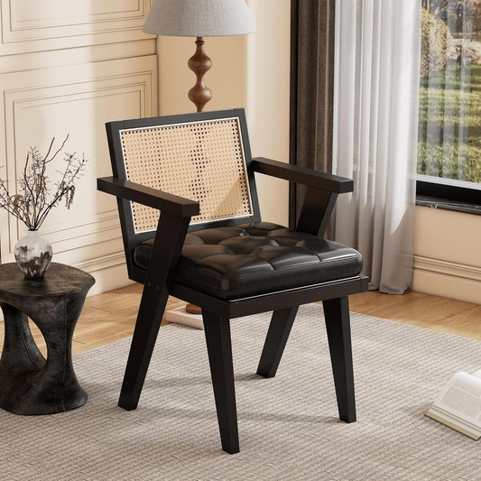 SPOFLYINN Accent Chair Armchair with Thicken Cushion Mid-Century Modern Style Soft Comfortable Breathable Linen Fabric Office Chair Black