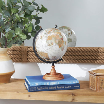 Deco 79 Mango Wood Globe with Wood Base, 9" x 8" x 13", Brown