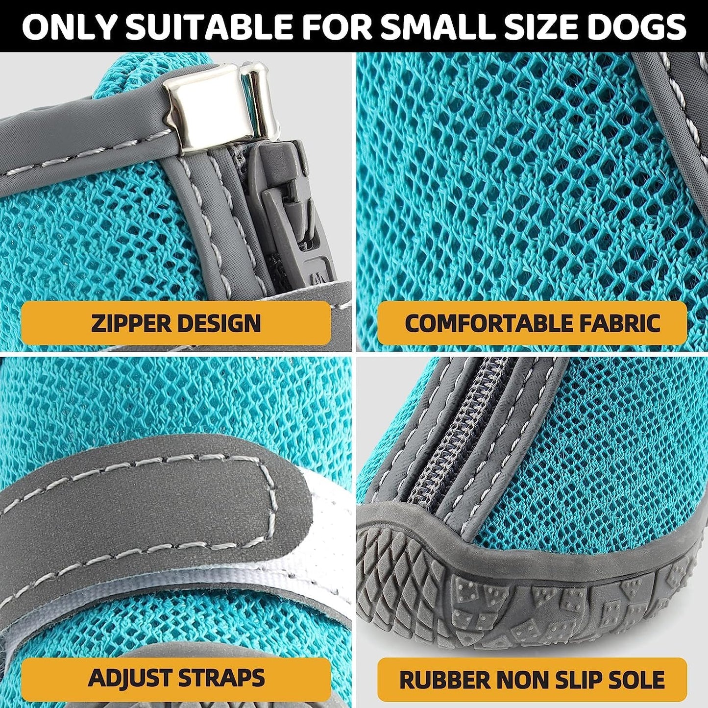 Dog Shoes, 4 Pcs Size 4 Anti-Slip Breathable Waterproof Dog Booties, Boot Paw Protector for Small Dog, Dog Hiking Shoes with Reflective Adjustable Strap Zipper, Puppy Shoe for Hot Pavement Winter Snow