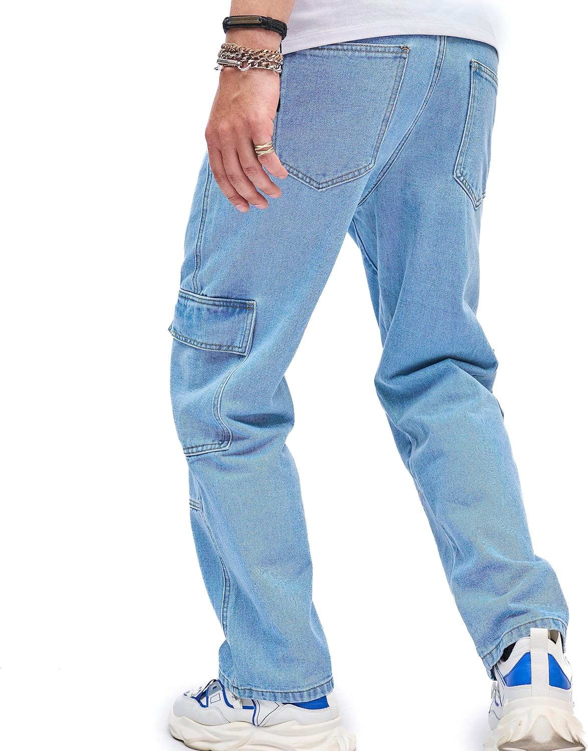 WEIBUMAOYI Men's Loose Fit Pants Relaxed-Fit Men Jeans Washed Oversize Straight Leg Carpenter Jean