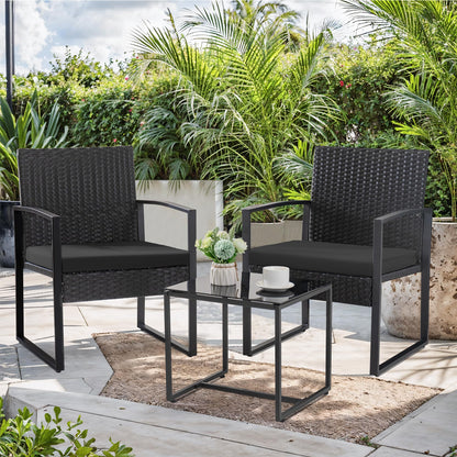 Homall Balcony 3 Piece Furniture Table Garden Backyard Outdoor Patio Use Porch Chairs Cushioned PE Wicker Bistro Set Rattan (Black)