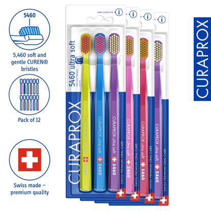 Curaprox Toothbrush CS 5460 Ultra-Soft, 3 Pack - Ultra Soft Toothbrush for adults with 5460 CUREN Bristles - Curaprox Manual Toothbrush