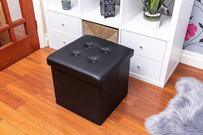 Nyxi Faux Leather 76 * 38 * 38cm Black Ottoman Foldable Storage Boxes Seat Foot Stool Storage Box with Lids for Kids Toys, Bedroom, Hallway, Living Room…