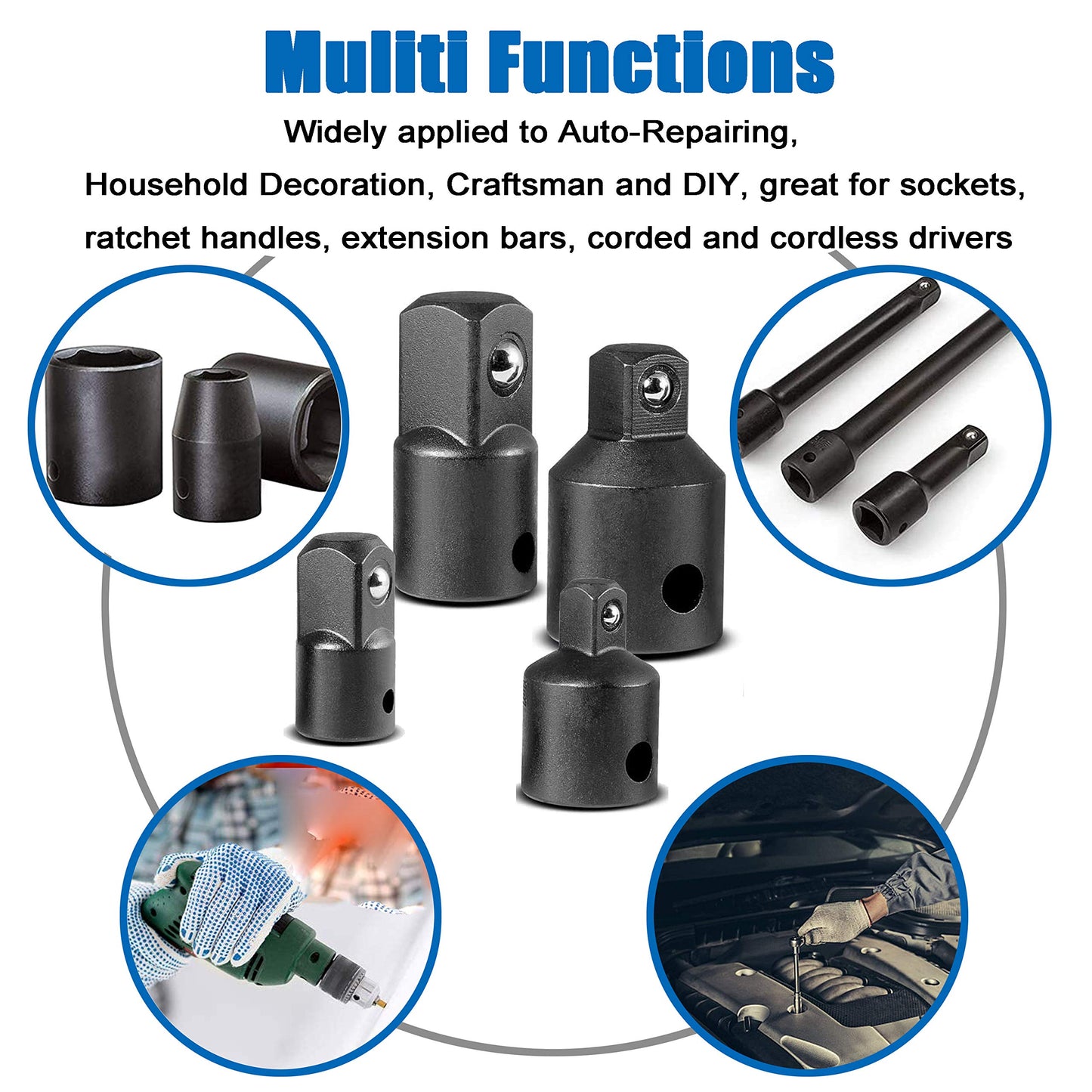 Universal Socket Grip Adapter, 1/4 to 3/4 IN Ratchet Wrench Power Drill Adapter & 105 Degree Right Angle Driver Extension Power Screwdriver Drill Tools Gifts for Men Husband Dad Father DIY Handyman