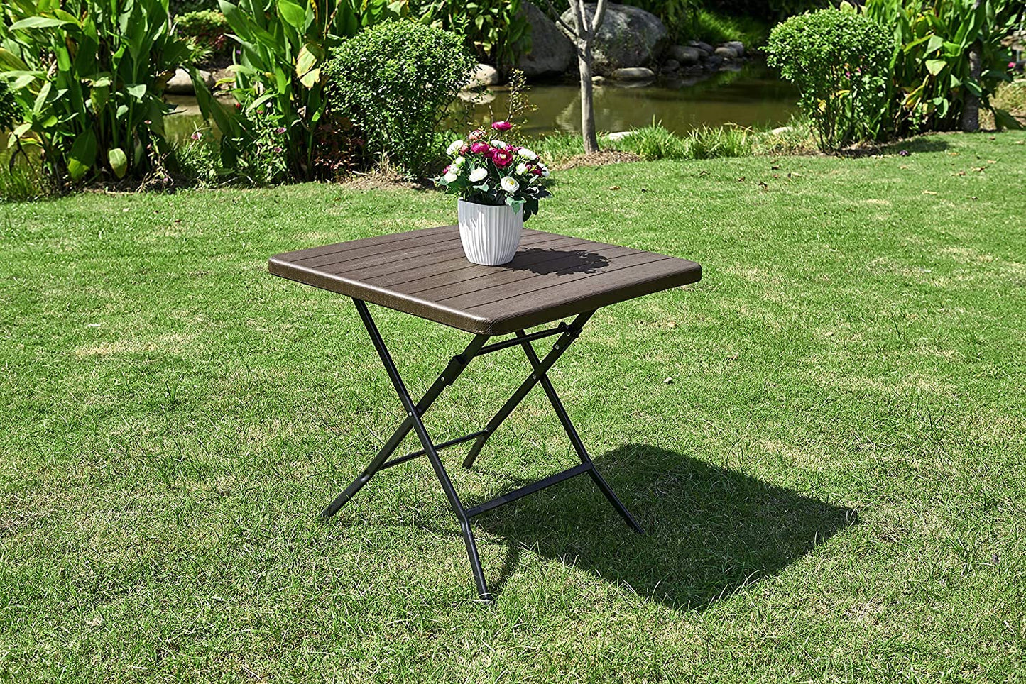 LANNY Portable Plastic Folding Table Wood Design 62x62cm for 2-4 person Party/Picnic/Garden/Dining/Kitchen/Buffee/Restaurant (brown3)