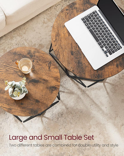 Vasagle Coffee Side Table Set Of 2, End Table With Steel Frame, For Living Room, Bedroom, Office, Rustic Brown And Black Ulet040B01