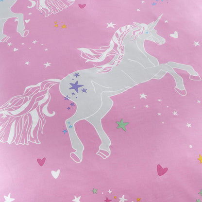 Bedlam - Unicorn Glow - Childrens Glow in the Dark Duvet Cover Set - Double Bed Size in Pink