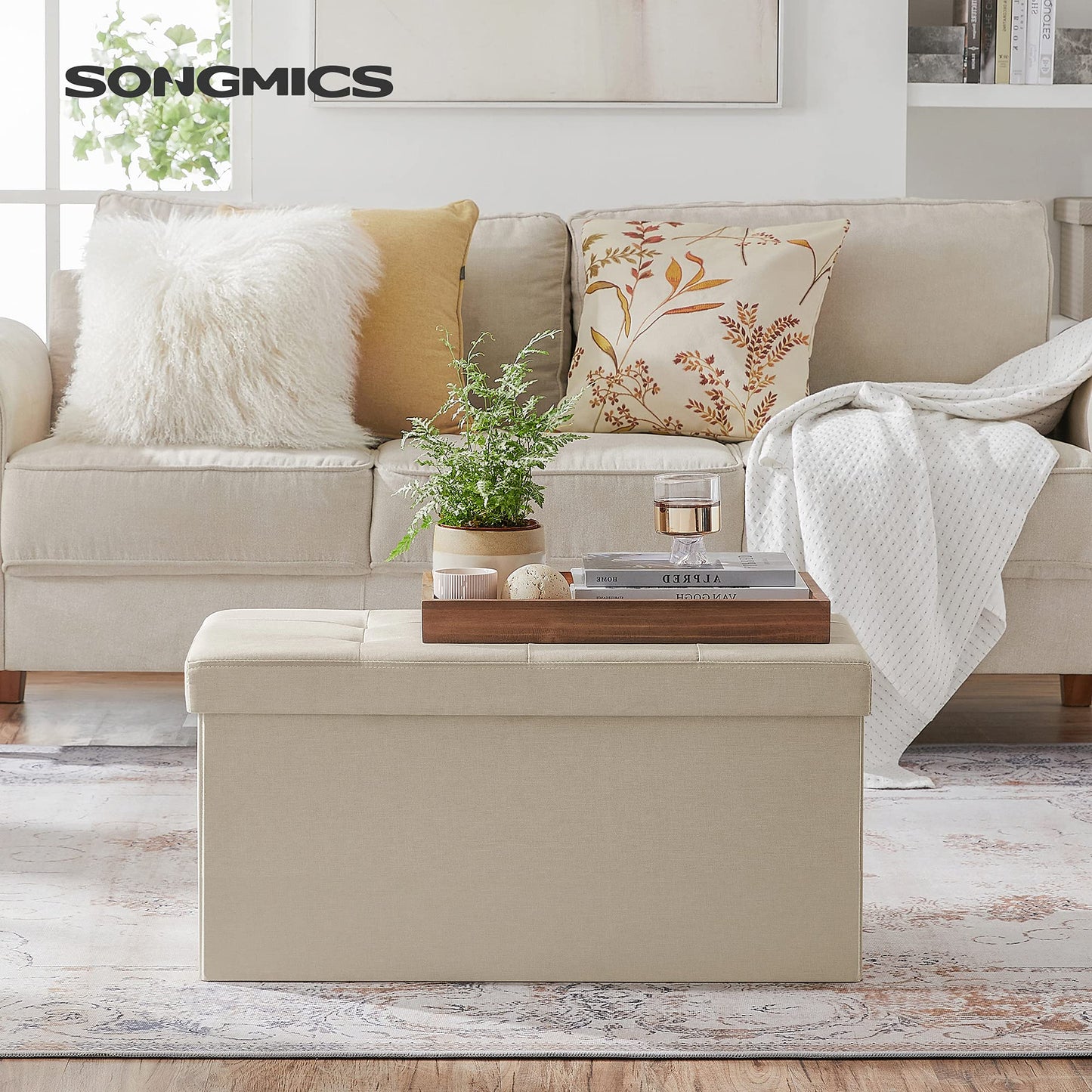 SONGMICS 30 Inches Folding Storage Ottoman Bench, Storage Chest, Foot Rest Stool, Dark Gray ULSF47K