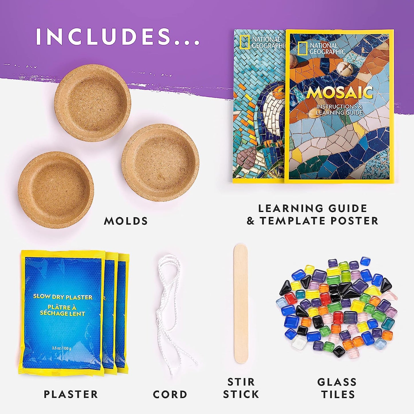 NATIONAL GEOGRAPHIC Kids Arts and Crafts Kit - Includes Glass Tiles, Templates and More for Creating Mosaic Art Projects