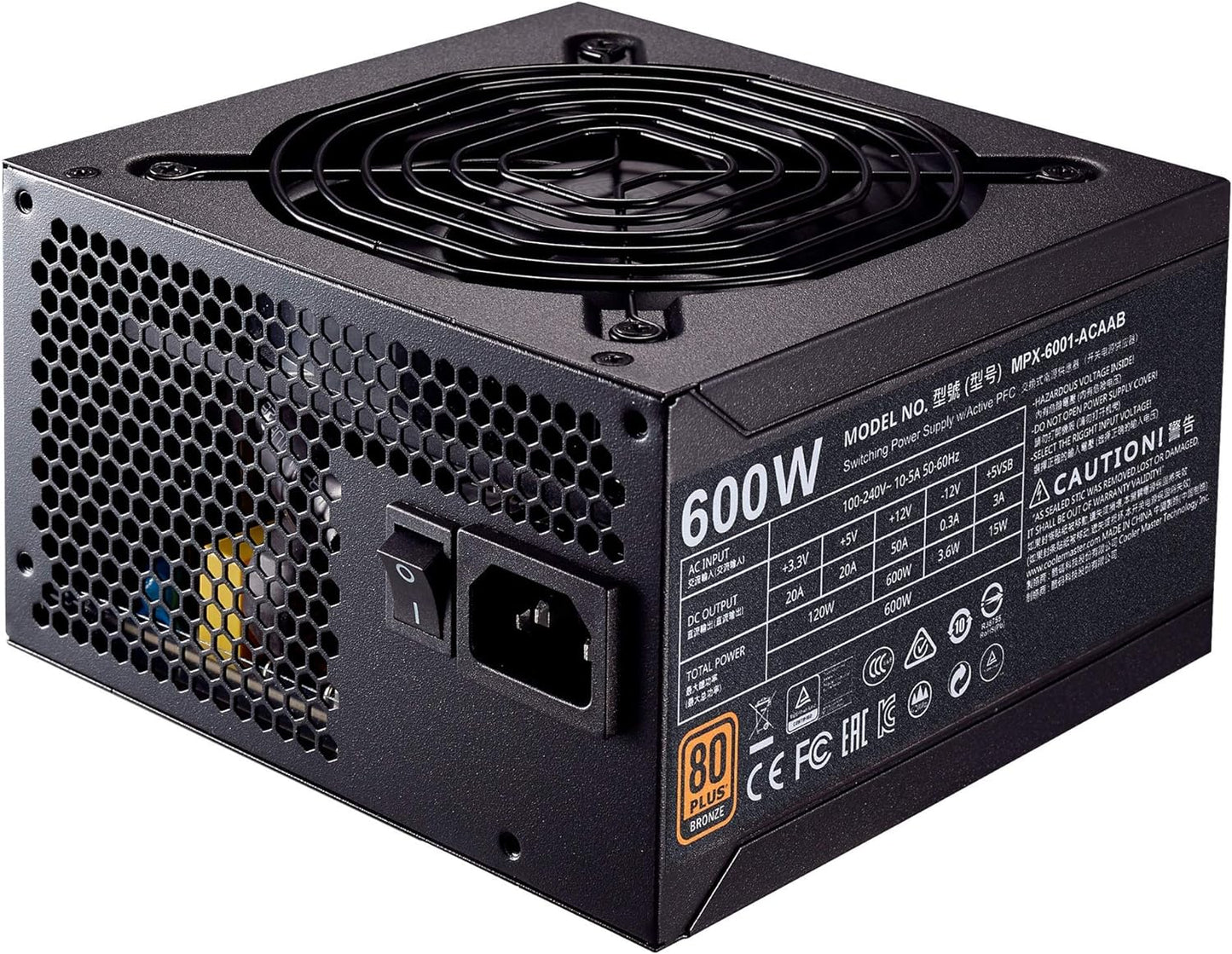 Cooler Master MWE Bronze 600 Watt 80 Plus Certified Power Supply, 3 Year Warranty - CaveHubs