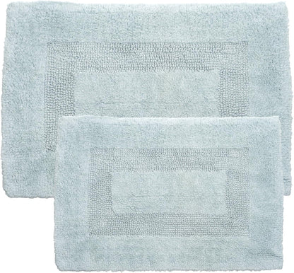 Cotton Bath Mat Set- 2 Piece 100 Percent Cotton Mats- Reversible, Soft, Absorbent and Machine Washable Bathroom Rugs By Lavish Home (White)