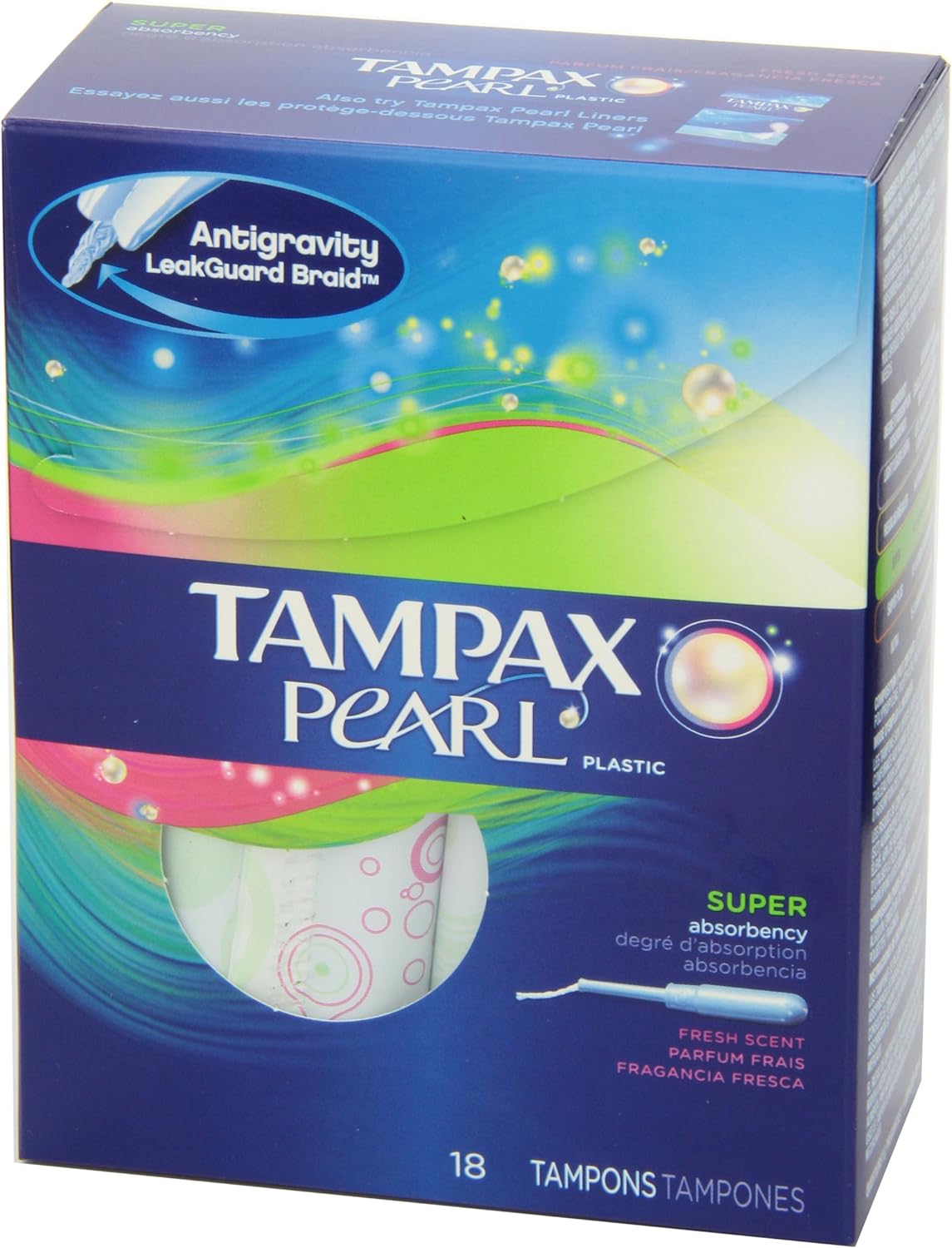 Tampax Pearl Regular Absorbency Unscented Tampons, Leakguard protection 96 Count, Pack of 1