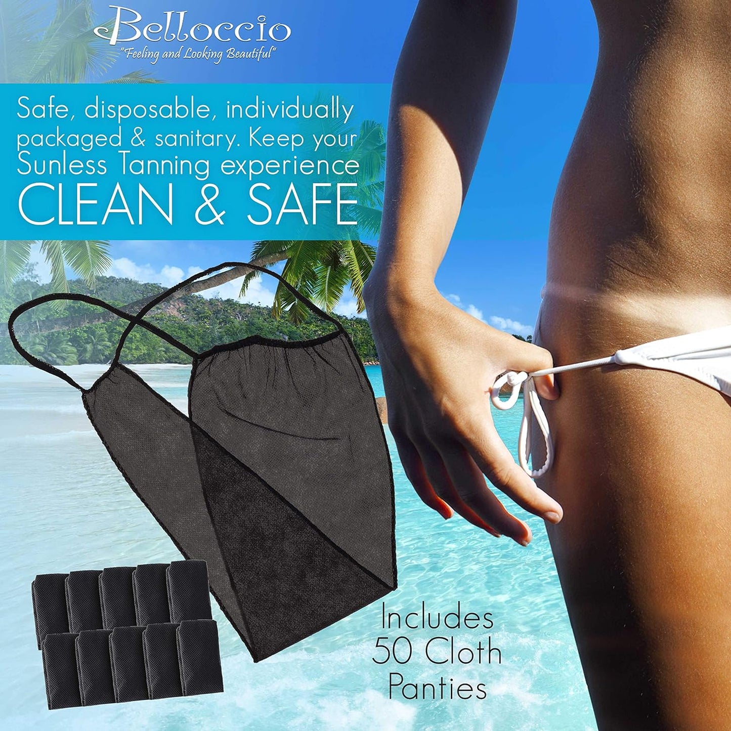 Belloccio Pack of 50 Disposable Thong Panties - Airbrush Spray Tanning, Body Wraps