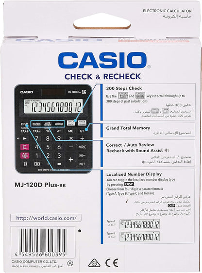 Casio MJ-120D Plus - BK, 300 Steps Check and Correct, Desktop Calculator with Tax & GT Keys