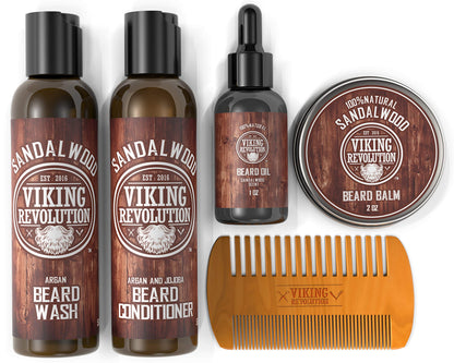 Viking Revolution Beard Grooming Kit for Men- Ultimate Beard Kit Includes 100% Boar Beard Brush, Beard Comb, Citrus Beard Balm, Unscented Beard Oil, Beard & Mustache Scissors