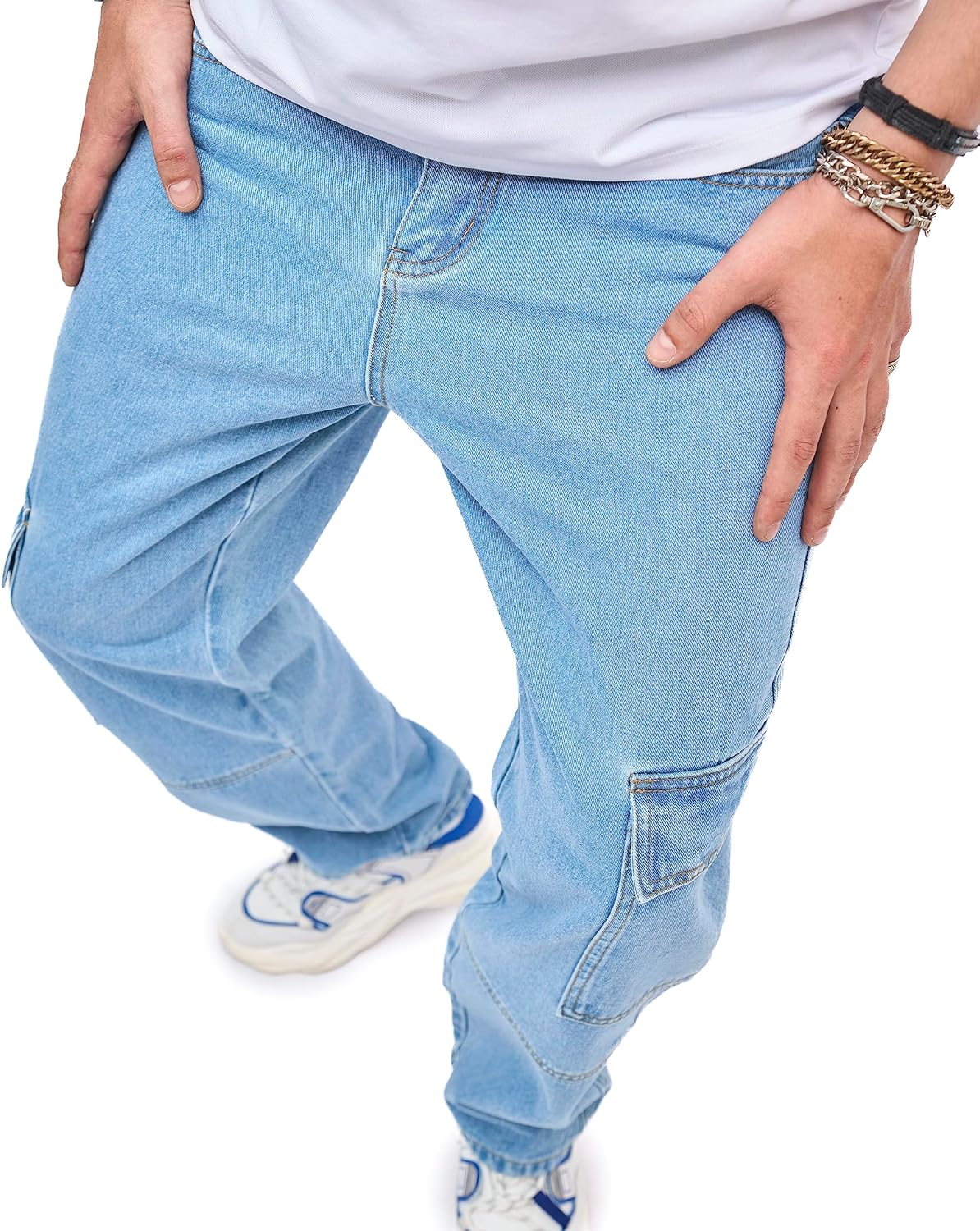 WEIBUMAOYI Men's Loose Fit Pants Relaxed-Fit Men Jeans Washed Oversize Straight Leg Carpenter Jean