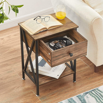 VECELO Modern Versatile Nightstands X-Design Side End Table Night Stands for Bedroom Nightstand Bedside End Tables with Drawer Storage, Rustic Brown Bedroom