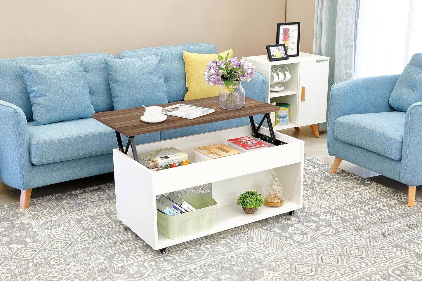 Eleva Lift Top Coffee Table Modern with Hidden Compartment and Large storage