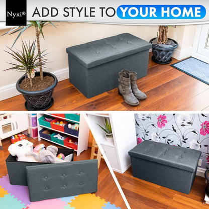 Nyxi Faux Leather 76 * 38 * 38cm Dark Grey Ottoman Foldable Storage Boxes Seat Foot Stool Storage Box with Lids for Kids Toys, Bedroom, Hallway, Living Room…