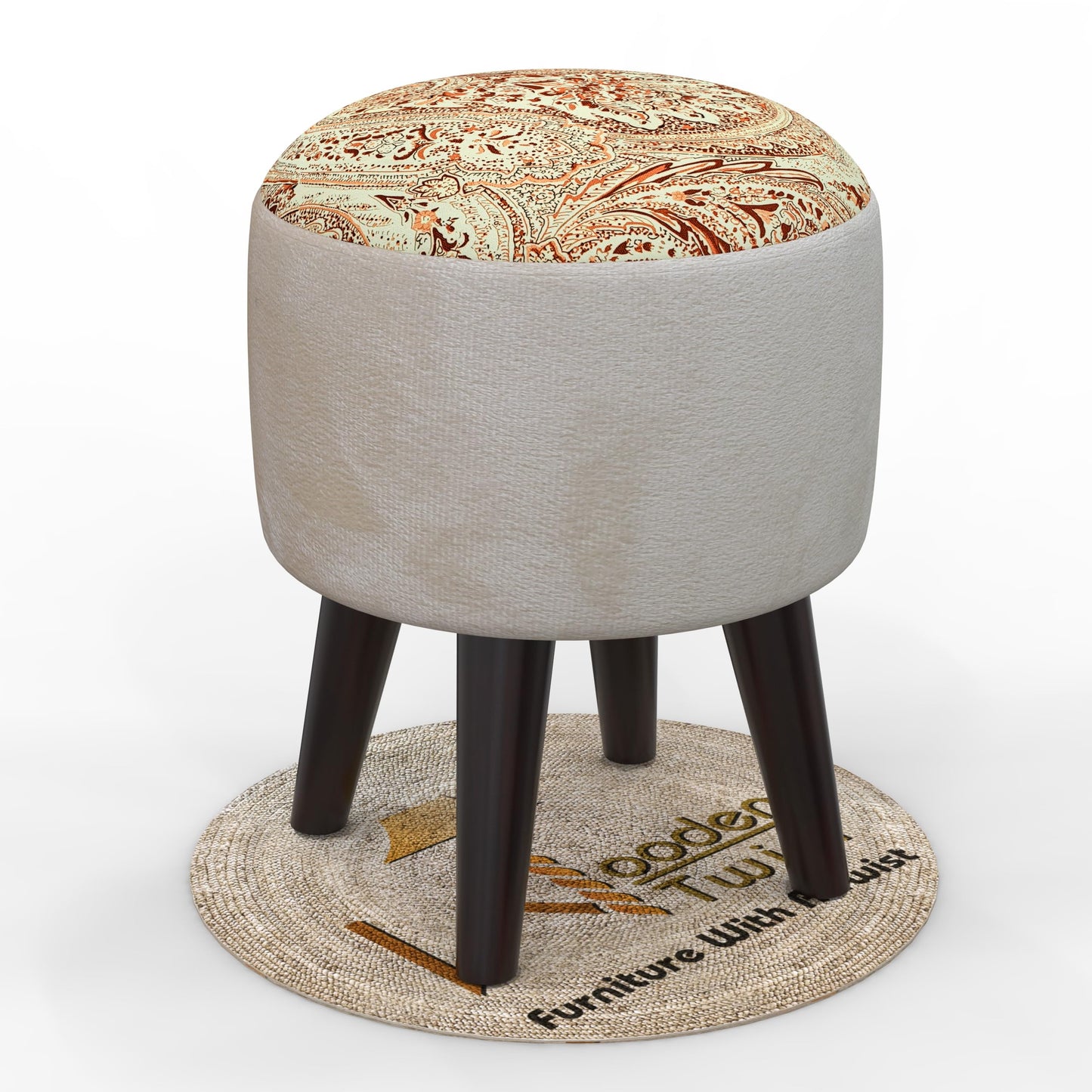 Wooden Twist Puffy Ottoman Stool for Living Room (Beige)