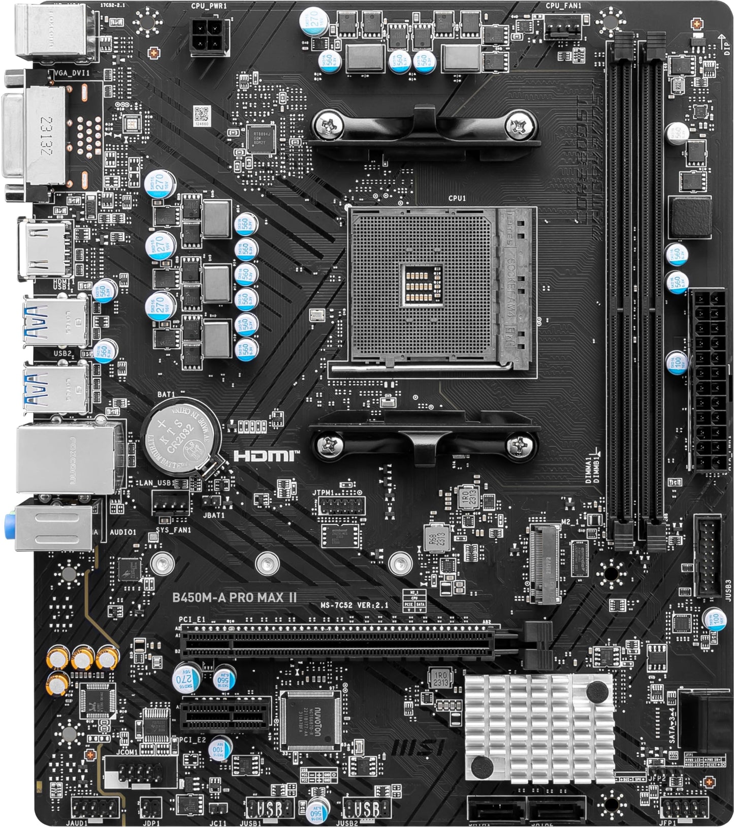 MSI B450M-A PRO MAX II ProSeries Motherboard (mATX, Supports AMD 5000/4000/3000/2000/1000 Series AM4 Processors, M.2, SATA 6G, USB 3.2 Gen 1, DDR4, HDMI/DVI, 2.5Gbps LAN)