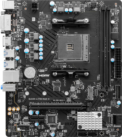 MSI B450M-A PRO MAX II ProSeries Motherboard (mATX, Supports AMD 5000/4000/3000/2000/1000 Series AM4 Processors, M.2, SATA 6G, USB 3.2 Gen 1, DDR4, HDMI/DVI, 2.5Gbps LAN)