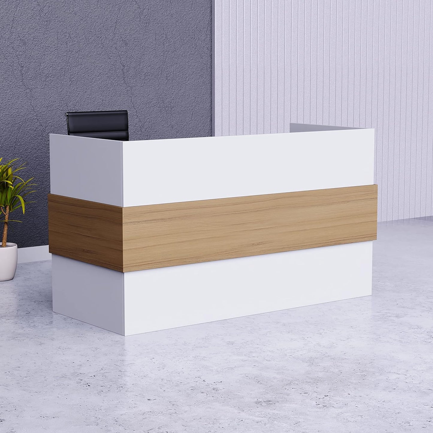 Mahmayi REC-2 Designer Reception Desk For Office Space, Front Office Desk (White-Coco Bolo)