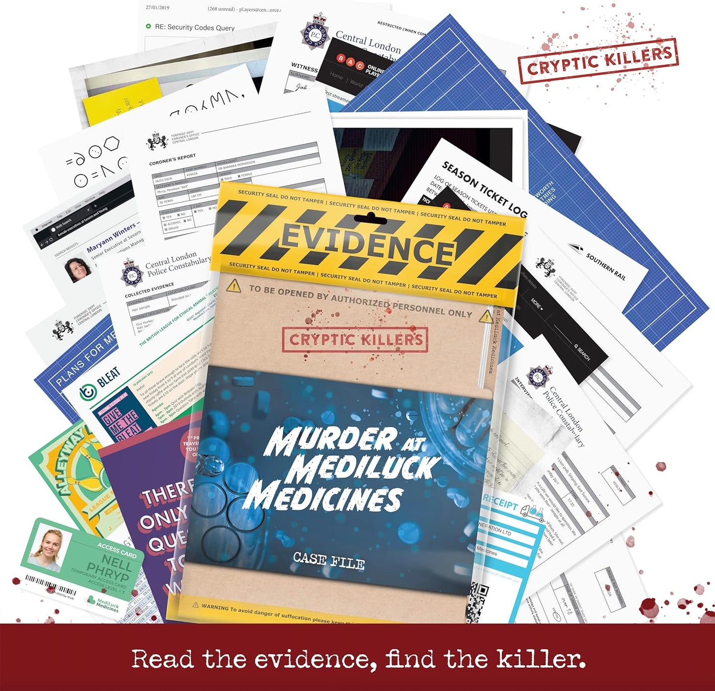 Cryptic Killers Unsolved murder mystery game - Police Case Files Investigation Detective Evidence & Crime File - individuals, date nights & party games- Murder at MediLuck Medicines