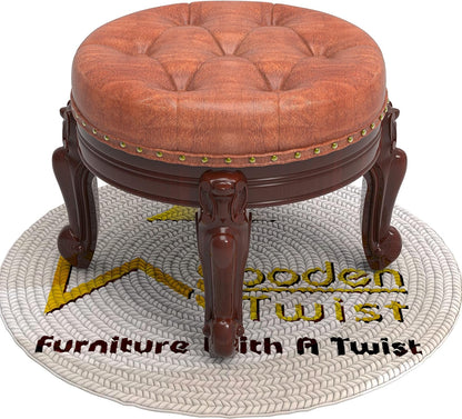 Wooden Twist Foot Stool Round Ottoman Mid Century Foot Rest Cushion for Living Room