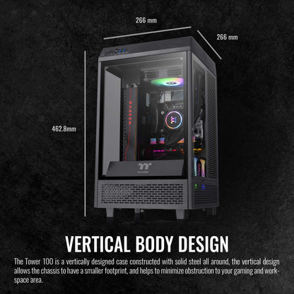 Thermaltake Tower 100 Black Edition Tempered Glass Type-C (Usb 3.1 Gen 2) Mini Tower Computer Chassis Supports Mini-Itx Ca-1R3-00S1Wn-00