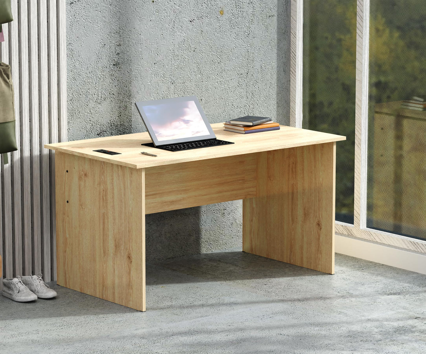 Mahmayi Writing Desk, MP1 160x80 Modern Wood Writing Table with Mobile Drawers - Versatile Corner Desk, Stylish and Functional Home Office Furniture - Oak (160cm With Drawer)