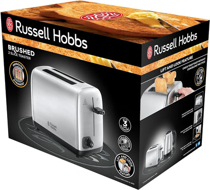 Russell Hobbs 2 Slice Toaster with Perfect Toast Technology for improved evenness (Wide slots, Lift & look feature, 6 Browning levels, Frozen & Cancel function, 850W, Brushed Stainless Steel) 24081